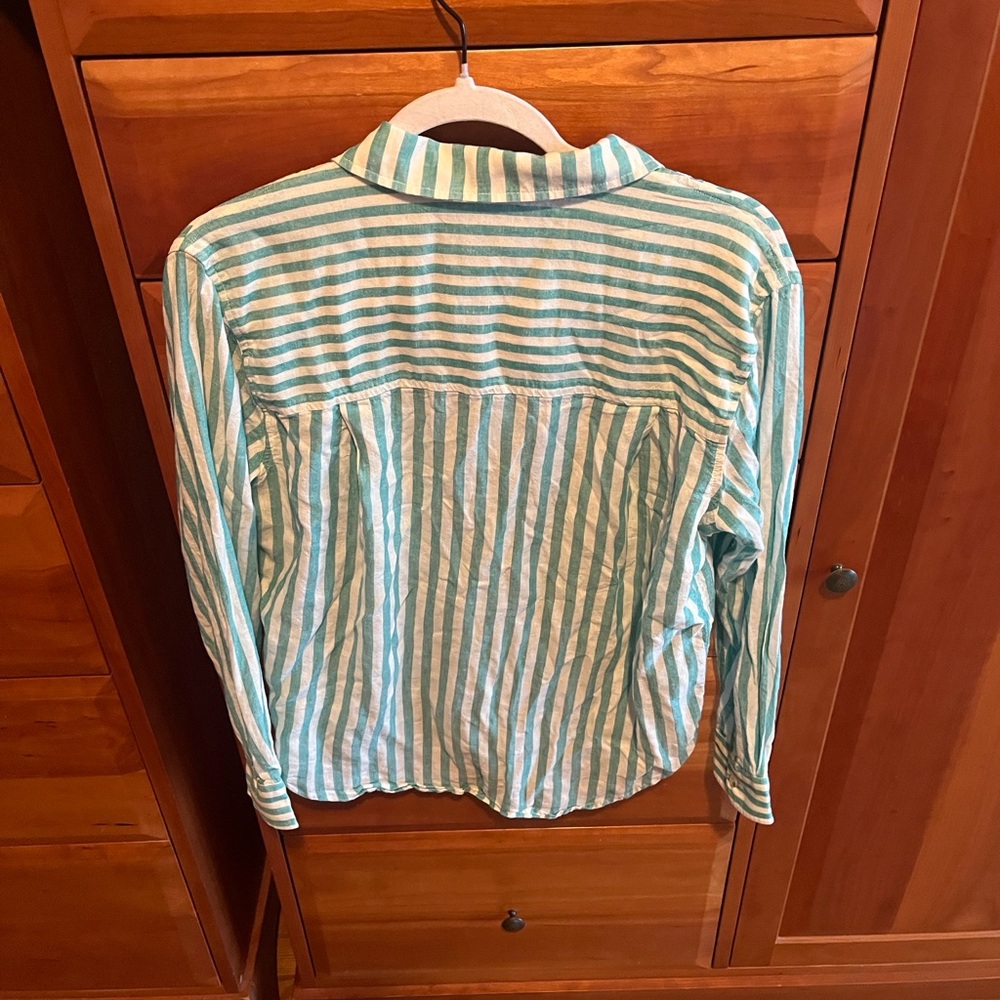 Marine Layer Abbey Button Down in Green/white stripes Size XS tencel/linen - Picture 2 of 7
